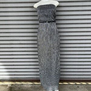 Janette Sparkle Sliver Long Dress With Belt Size L